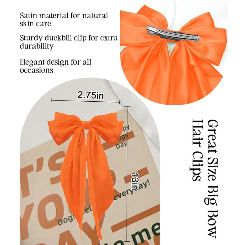 illpta Large Satin Bow Barrettes Clips in Orange, Bow Hair Clips for Women, Long Ribbon Hair Accessories Gifts for Girls(Orange) - Image 3